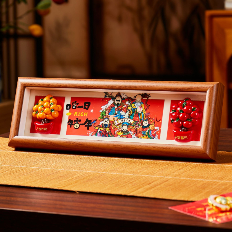 Piecu bagātības dievu dekoratīvā glezna dzīvojamai istabai un gaitenim, masīvkoks, ķīniešu stils, drukas tehnika.