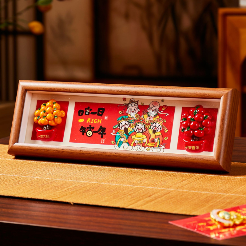 Piecu bagātības dievu dekoratīvā glezna dzīvojamai istabai un gaitenim, masīvkoks, ķīniešu stils, drukas tehnika.