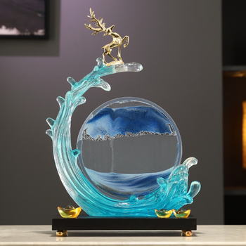 Tecejošs smilšu mākslas ornaments – sveķu skulptūra ar gravēšanu un injekcijas liešanu, moderns minimālisks dekors mājām, TV skapim un birojam