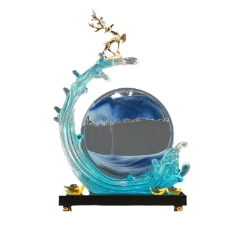 Tecejošs smilšu mākslas ornaments – sveķu skulptūra ar gravēšanu un injekcijas liešanu, moderns minimālisks dekors mājām, TV skapim un birojam