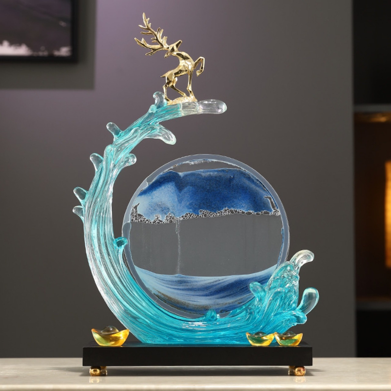 Tecejošs smilšu mākslas ornaments – sveķu skulptūra ar gravēšanu un injekcijas liešanu, moderns minimālisks dekors mājām, TV skapim un birojam