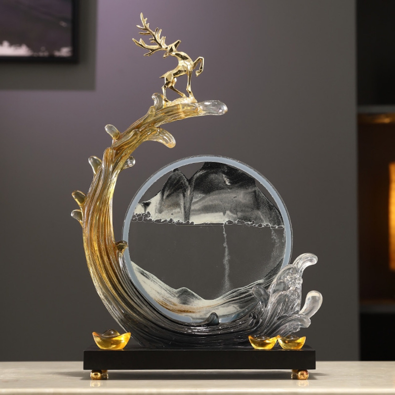 Tecejošs smilšu mākslas ornaments – sveķu skulptūra ar gravēšanu un injekcijas liešanu, moderns minimālisks dekors mājām, TV skapim un birojam