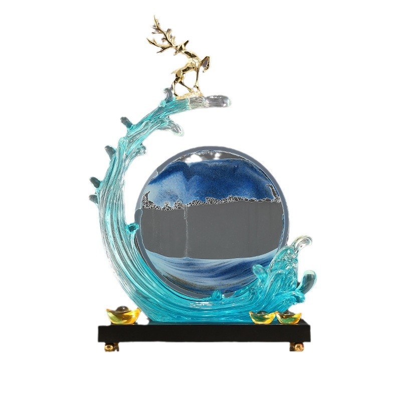 Tecejošs smilšu mākslas ornaments – sveķu skulptūra ar gravēšanu un injekcijas liešanu, moderns minimālisks dekors mājām, TV skapim un birojam