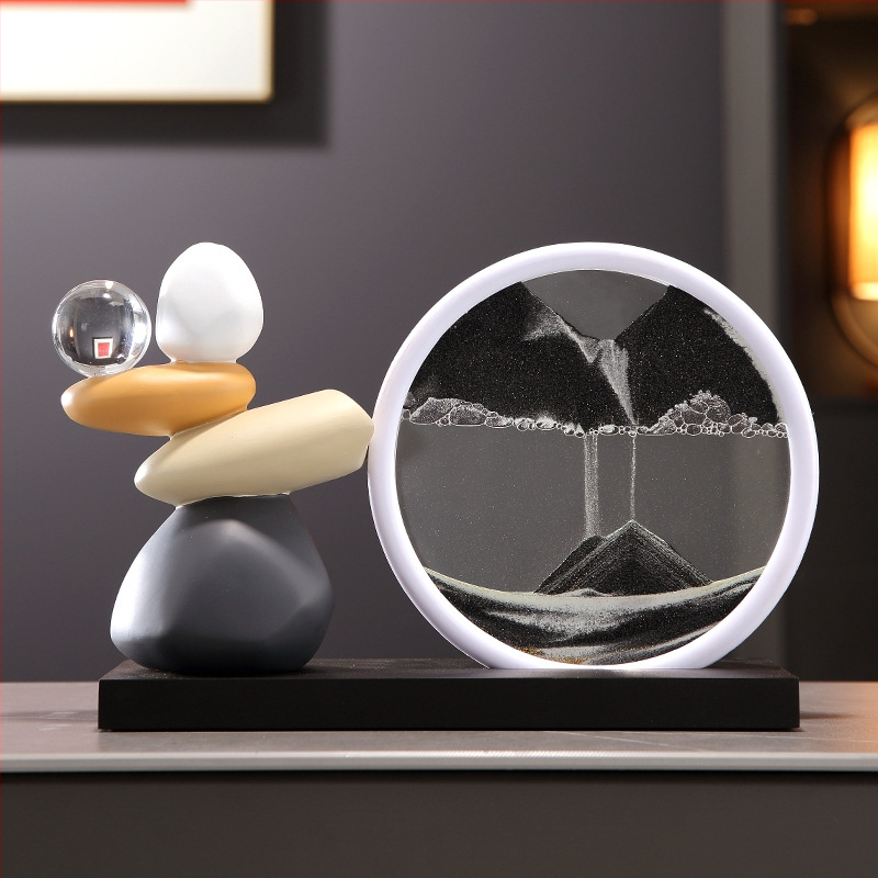 Tecejošs smilšu mākslas ornaments – sveķu skulptūra ar gravēšanu un injekcijas liešanu, moderns minimālisks dekors mājām, TV skapim un birojam