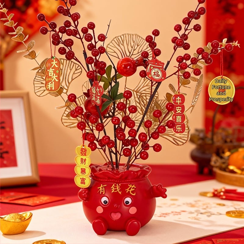 Mākslīgais ziedu dekors, Zirga gads 2026 Laimes kauss, PVC, Karikatūras stils, Gravēšana