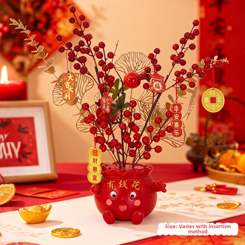 Mākslīgais ziedu dekors, Zirga gads 2026 Laimes kauss, PVC, Karikatūras stils, Gravēšana