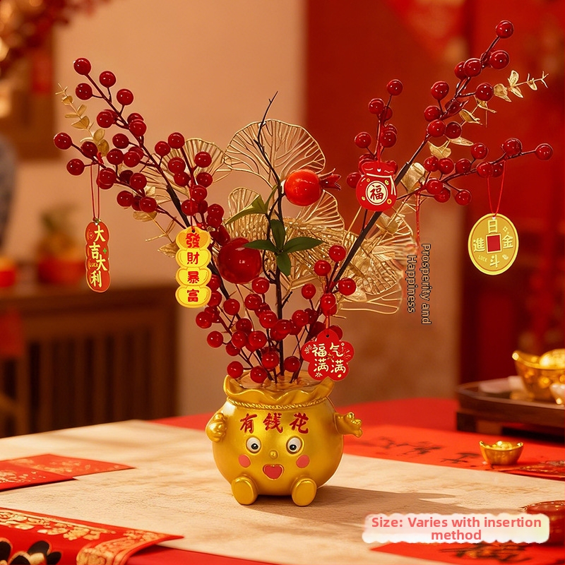 Mākslīgais ziedu dekors, Zirga gads 2026 Laimes kauss, PVC, Karikatūras stils, Gravēšana