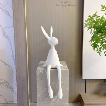 Sēdošā truša figūra, ziemeļniecīgs stils, vienkāršs un mūsdienīgs, materiāls: sveķi, piemērots ieejai, viesistabai un televizora skapim