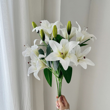 Изкуствена лилия с две глави, PVC, 3D печат, един клон, за сватби, фотосесии и домашен декор
