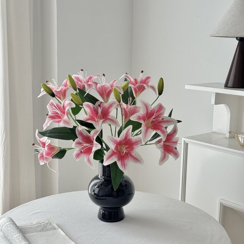 Изкуствена лилия с две глави, PVC, 3D печат, един клон, за сватби, фотосесии и домашен декор