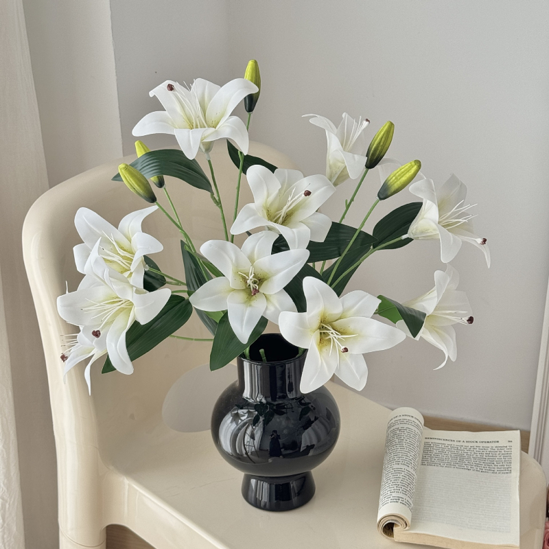 Изкуствена лилия с две глави, PVC, 3D печат, един клон, за сватби, фотосесии и домашен декор