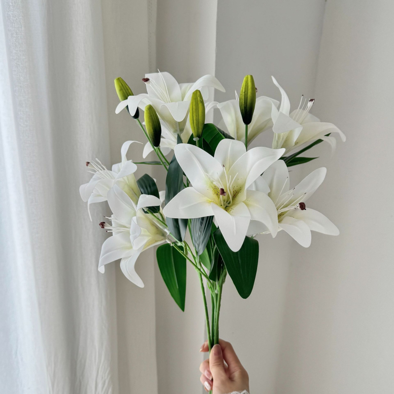 Изкуствена лилия с две глави, PVC, 3D печат, един клон, за сватби, фотосесии и домашен декор