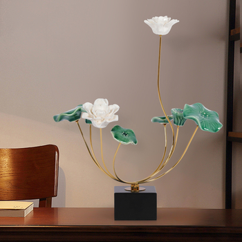 Metāla lotusa dekors dzīvojamajai istabai – jauns ķīniešu stils, elektroplatinga apdare, pielāgojams, piemērots dāvanai