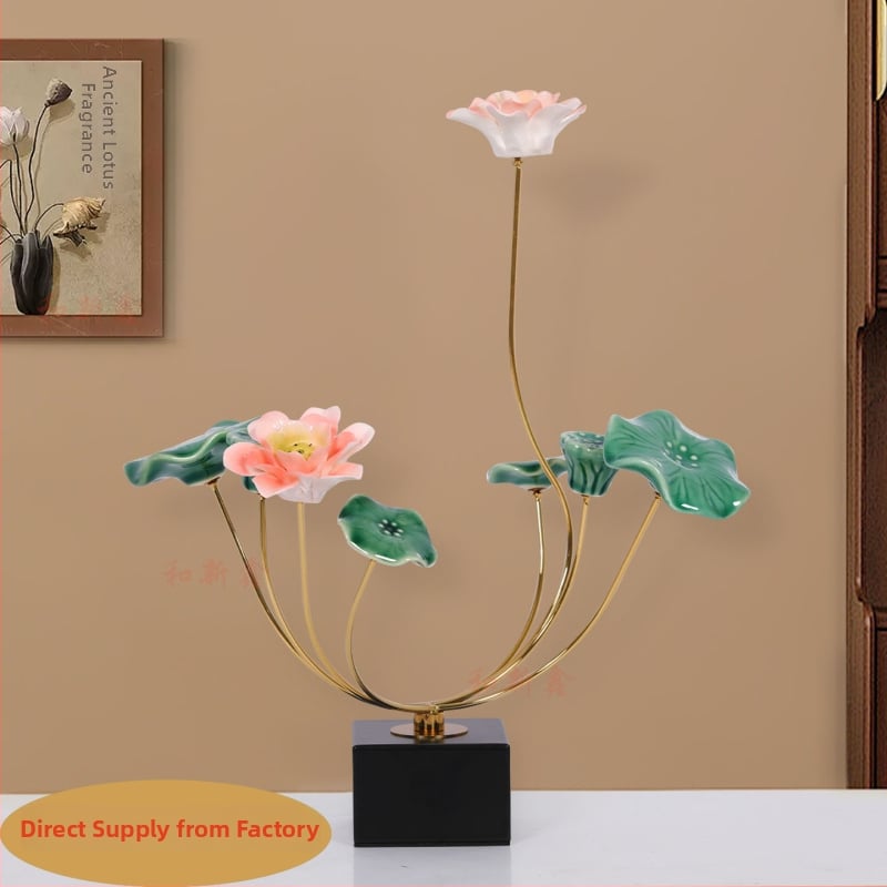 Metāla lotusa dekors dzīvojamajai istabai – jauns ķīniešu stils, elektroplatinga apdare, pielāgojams, piemērots dāvanai