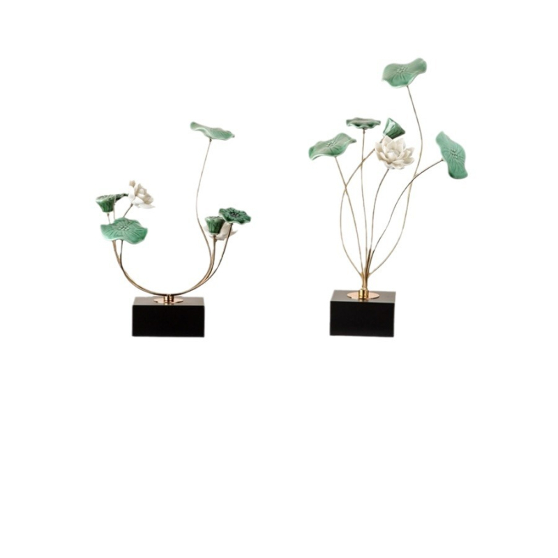 Metāla lotusa dekors dzīvojamajai istabai – jauns ķīniešu stils, elektroplatinga apdare, pielāgojams, piemērots dāvanai