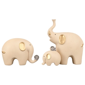 Elefanta figūra no sveķiem – četru cilvēku ģimene – moderns minimālisks galda dekors dzīvojamai istabai un TV skapim – daļēji roku darbs, daļēji mehāniska izstrāde