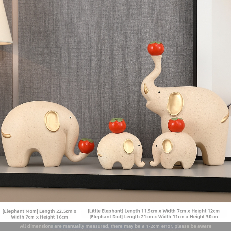 Elefanta figūra no sveķiem – četru cilvēku ģimene – moderns minimālisks galda dekors dzīvojamai istabai un TV skapim – daļēji roku darbs, daļēji mehāniska izstrāde