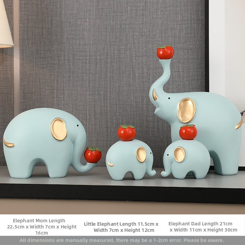 Elefanta figūra no sveķiem – četru cilvēku ģimene – moderns minimālisks galda dekors dzīvojamai istabai un TV skapim – daļēji roku darbs, daļēji mehāniska izstrāde