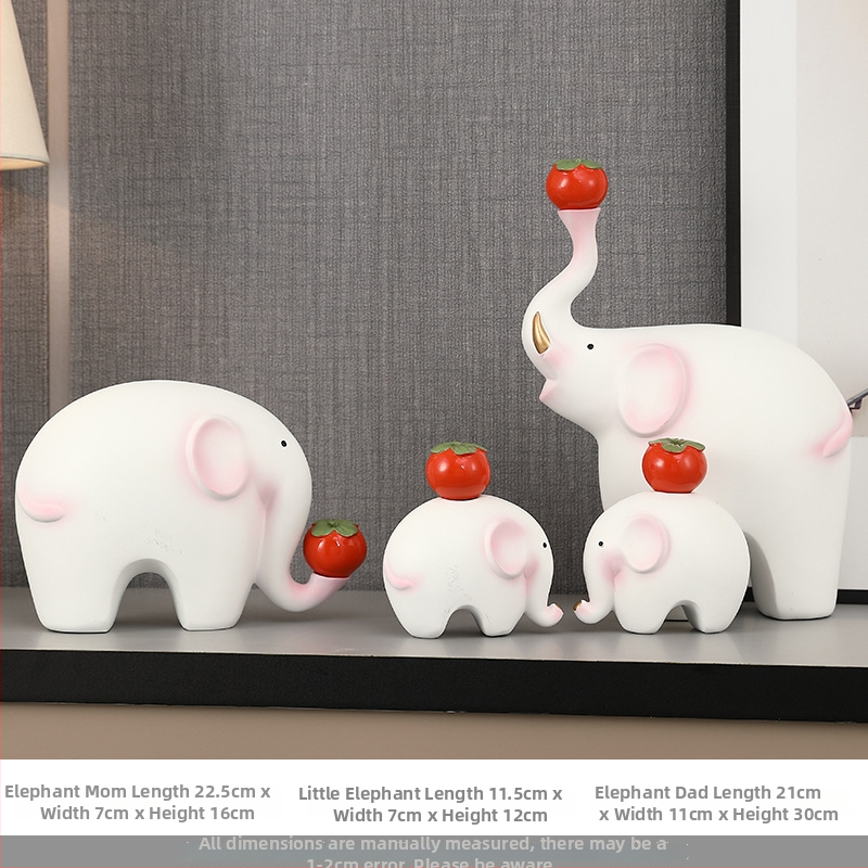 Elefanta figūra no sveķiem – četru cilvēku ģimene – moderns minimālisks galda dekors dzīvojamai istabai un TV skapim – daļēji roku darbs, daļēji mehāniska izstrāde