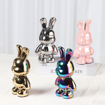 Keramikas zaķa naudas lāde – elektroplatinga apdare, gaišais luksusa stils, dekoratīva figūra