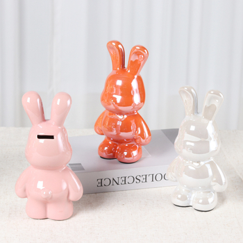 Keramikas zaķa naudas lāde – elektroplatinga apdare, gaišais luksusa stils, dekoratīva figūra