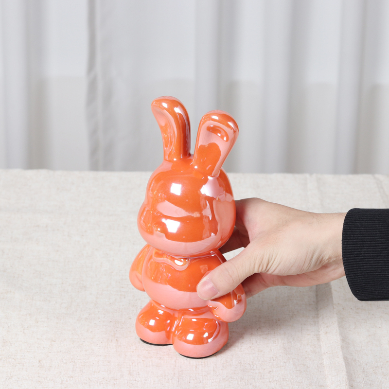 Keramikas zaķa naudas lāde – elektroplatinga apdare, gaišais luksusa stils, dekoratīva figūra