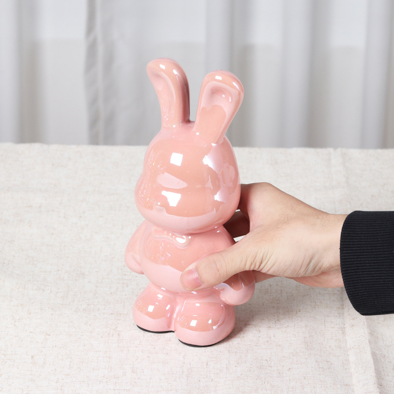 Keramikas zaķa naudas lāde – elektroplatinga apdare, gaišais luksusa stils, dekoratīva figūra