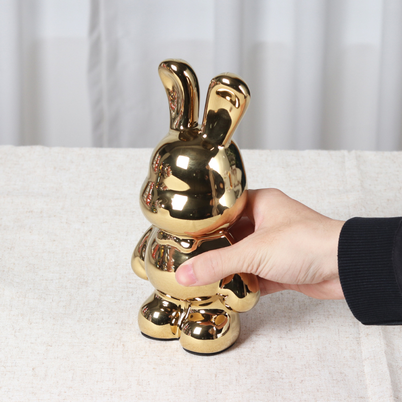 Keramikas zaķa naudas lāde – elektroplatinga apdare, gaišais luksusa stils, dekoratīva figūra