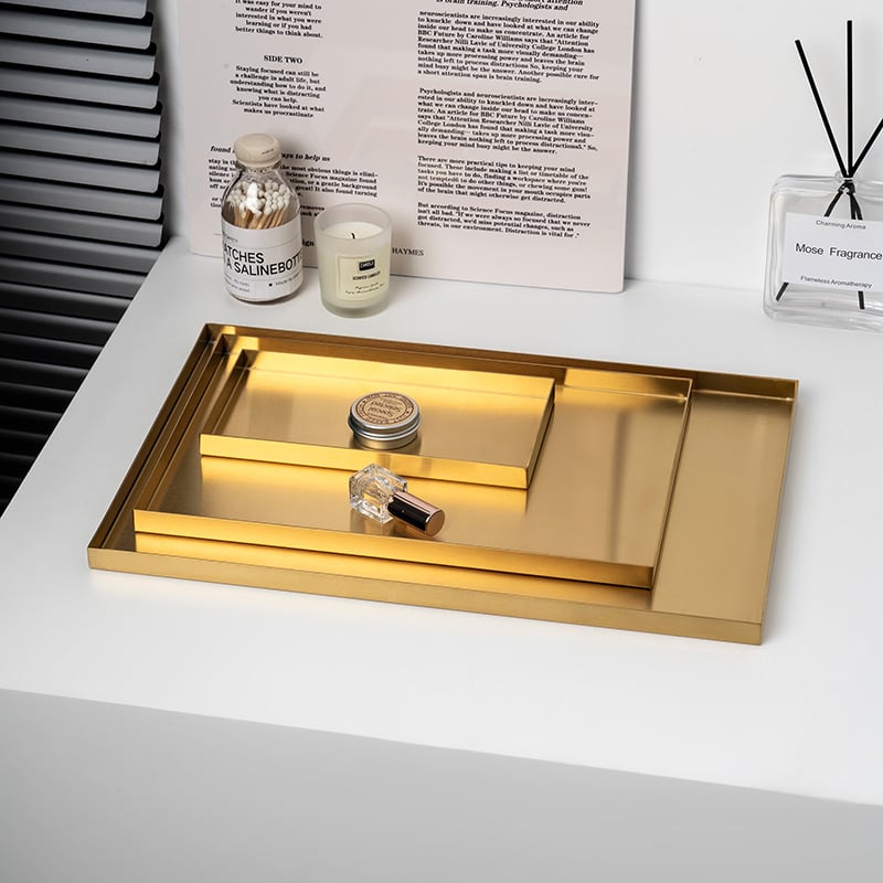 Rozsdamentes acél tároló tál ékszerekhez és kozmetikumokhoz, modern minimalista stílus, elektroplattált felület