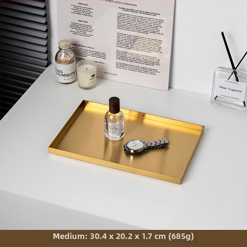 Rozsdamentes acél tároló tál ékszerekhez és kozmetikumokhoz, modern minimalista stílus, elektroplattált felület