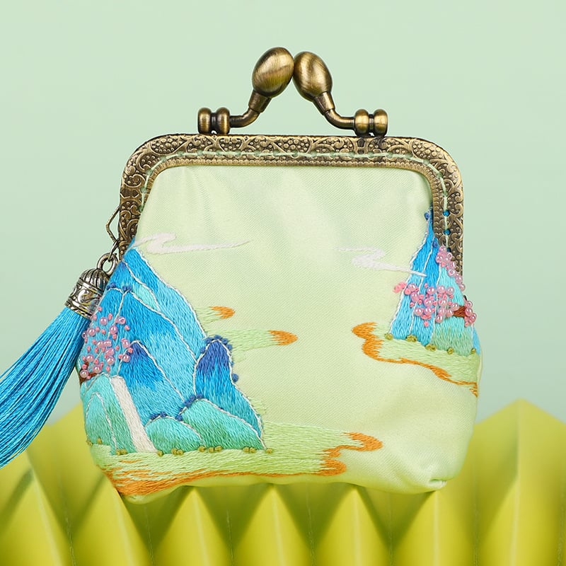 Meian - Érmékhez tervezett pénztárca, Su hímzés, Új kínai stílus, Tájkép mintázat, Szöveti hímzés