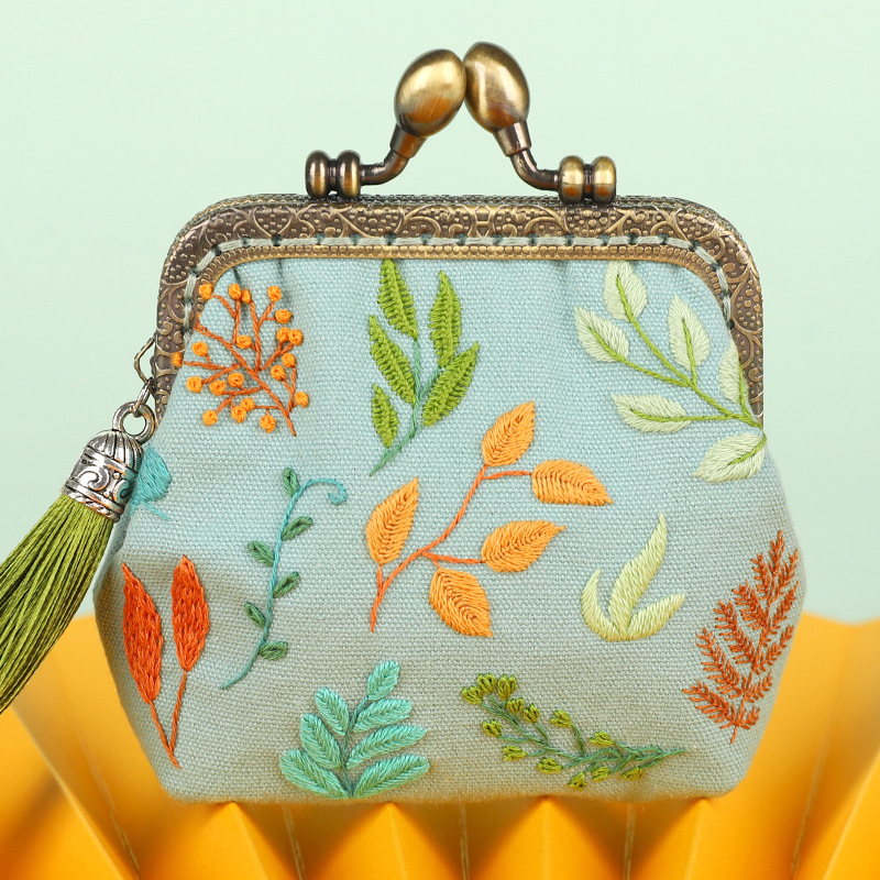 Meian - Érmékhez tervezett pénztárca, Su hímzés, Új kínai stílus, Tájkép mintázat, Szöveti hímzés