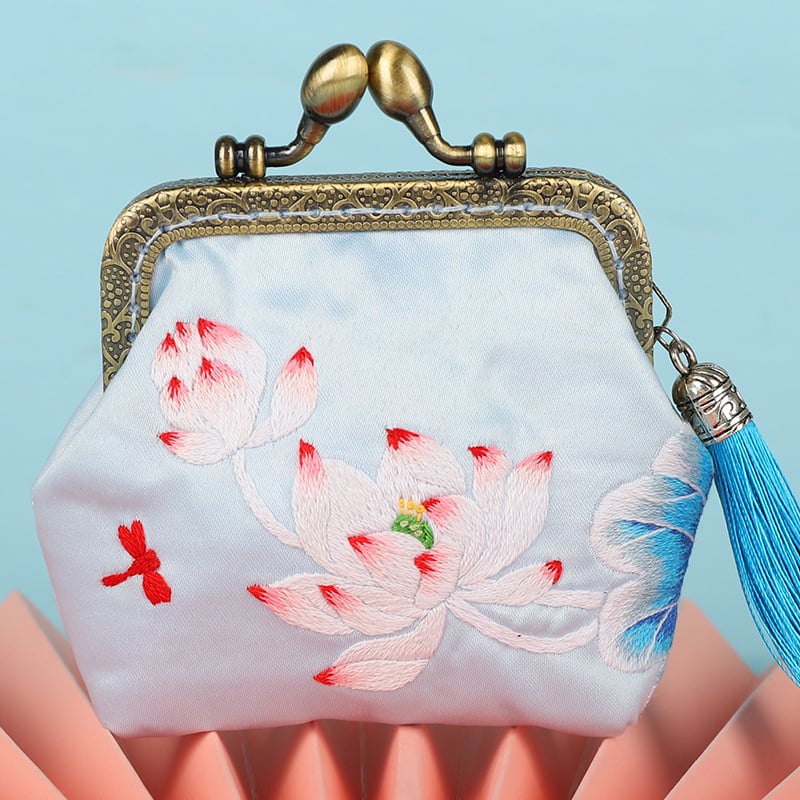 Meian - Érmékhez tervezett pénztárca, Su hímzés, Új kínai stílus, Tájkép mintázat, Szöveti hímzés