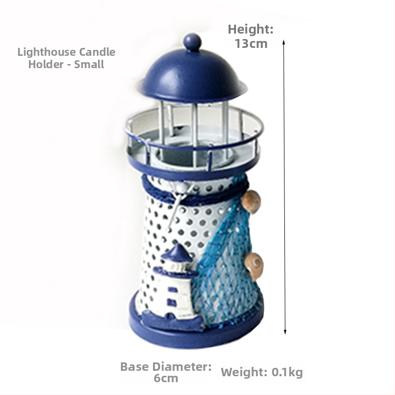 Železný svietnik v tvare majáka – stredomorský štýl, elektroplátovanie, stolová dekorácia