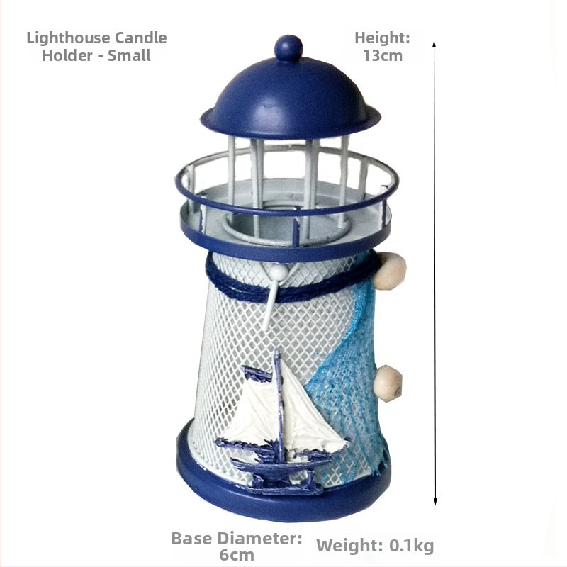 Železný svietnik v tvare majáka – stredomorský štýl, elektroplátovanie, stolová dekorácia