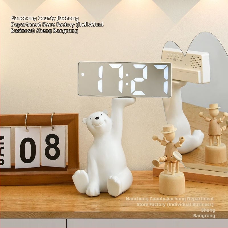 Stalo laikrodis su raktų laikymo skydeliu — derva, prisitaikantis dizainas, Korėjos stilius, išmanusis laikrodis su žadintuvu