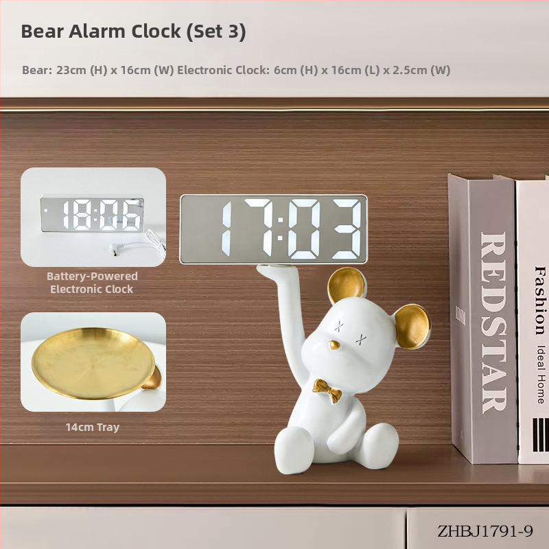 Stalo laikrodis su raktų laikymo skydeliu — derva, prisitaikantis dizainas, Korėjos stilius, išmanusis laikrodis su žadintuvu