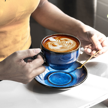 Keramički set šalice i podmetača za kavu, pogodan za latte art, japanski retro stil, prilagodljiv