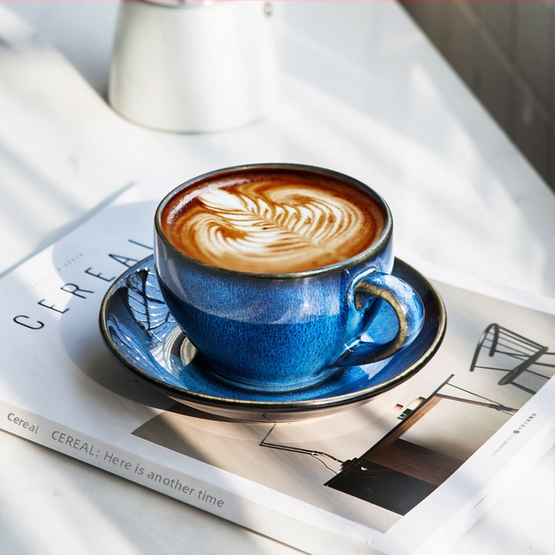 Keramički set šalice i podmetača za kavu, pogodan za latte art, japanski retro stil, prilagodljiv