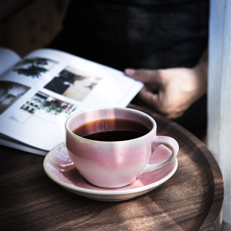 Keramički set šalice i podmetača za kavu, pogodan za latte art, japanski retro stil, prilagodljiv