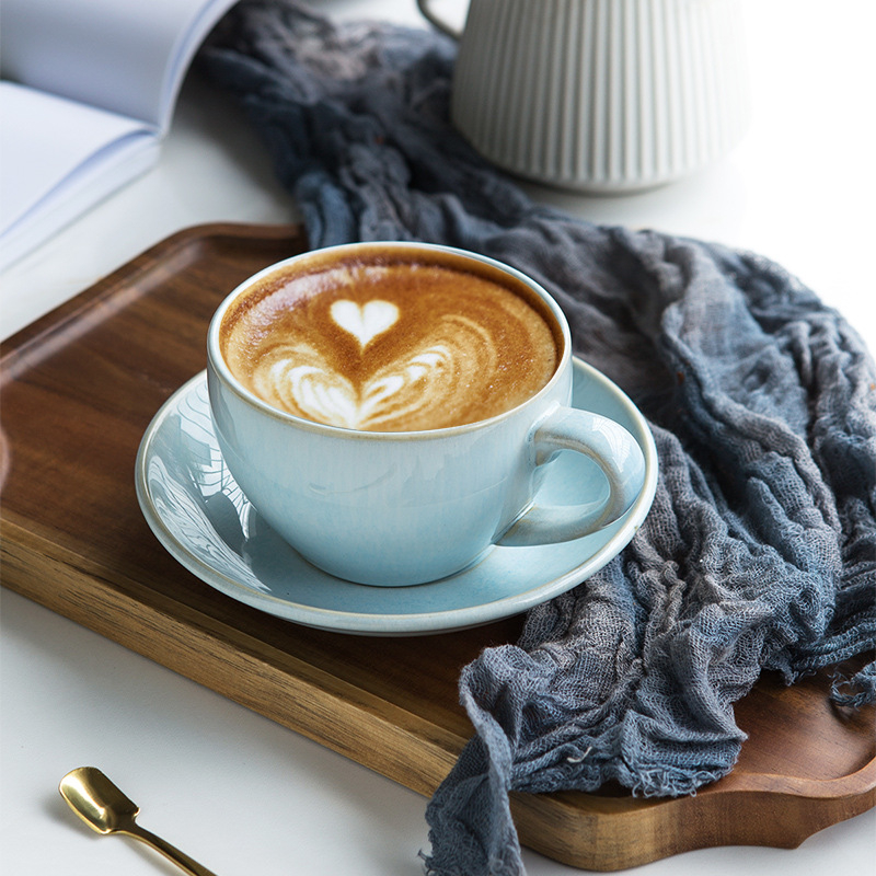 Keramički set šalice i podmetača za kavu, pogodan za latte art, japanski retro stil, prilagodljiv