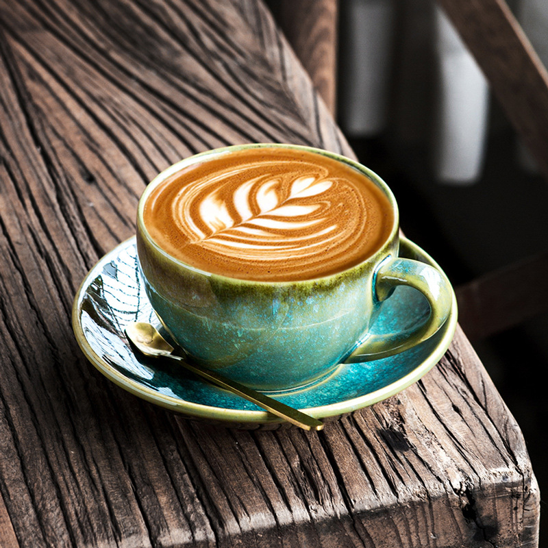 Keramički set šalice i podmetača za kavu, pogodan za latte art, japanski retro stil, prilagodljiv