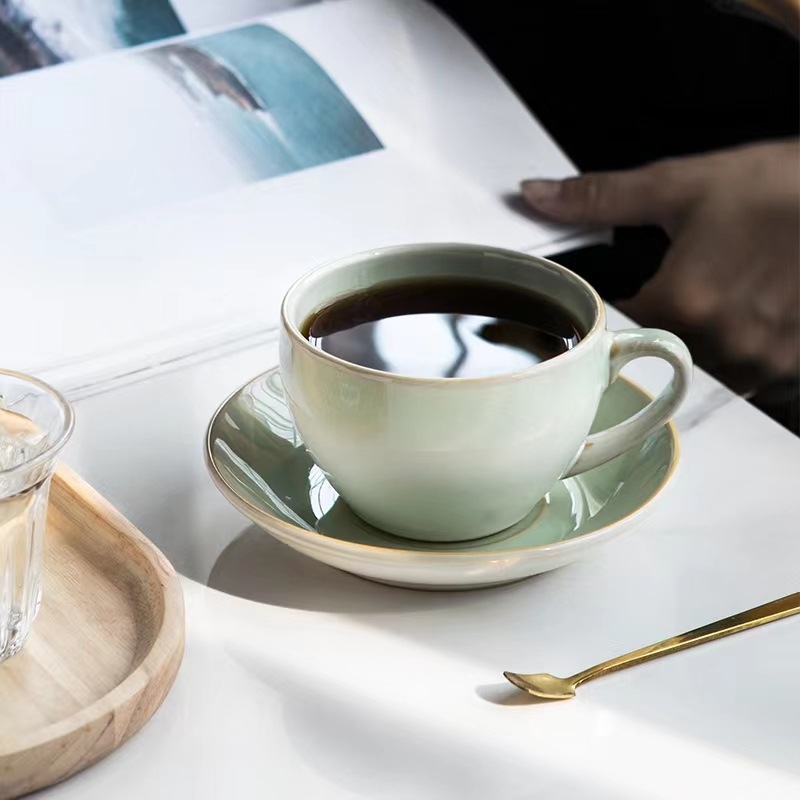 Keramički set šalice i podmetača za kavu, pogodan za latte art, japanski retro stil, prilagodljiv