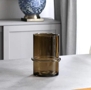 Yajun modernus geometrinis stiklo vaza, pūstas stiklas, nelygus kaklas