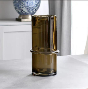 Yajun modernus geometrinis stiklo vaza, pūstas stiklas, nelygus kaklas