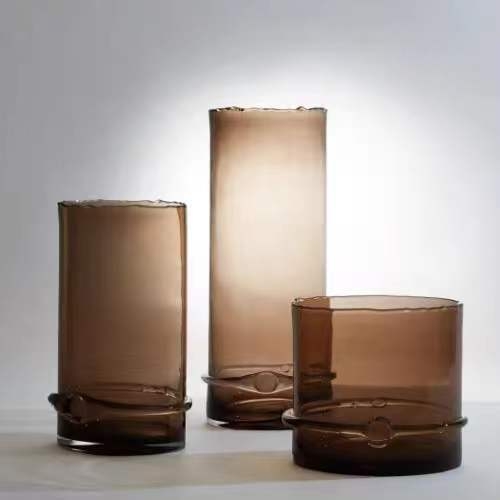 Yajun modernus geometrinis stiklo vaza, pūstas stiklas, nelygus kaklas