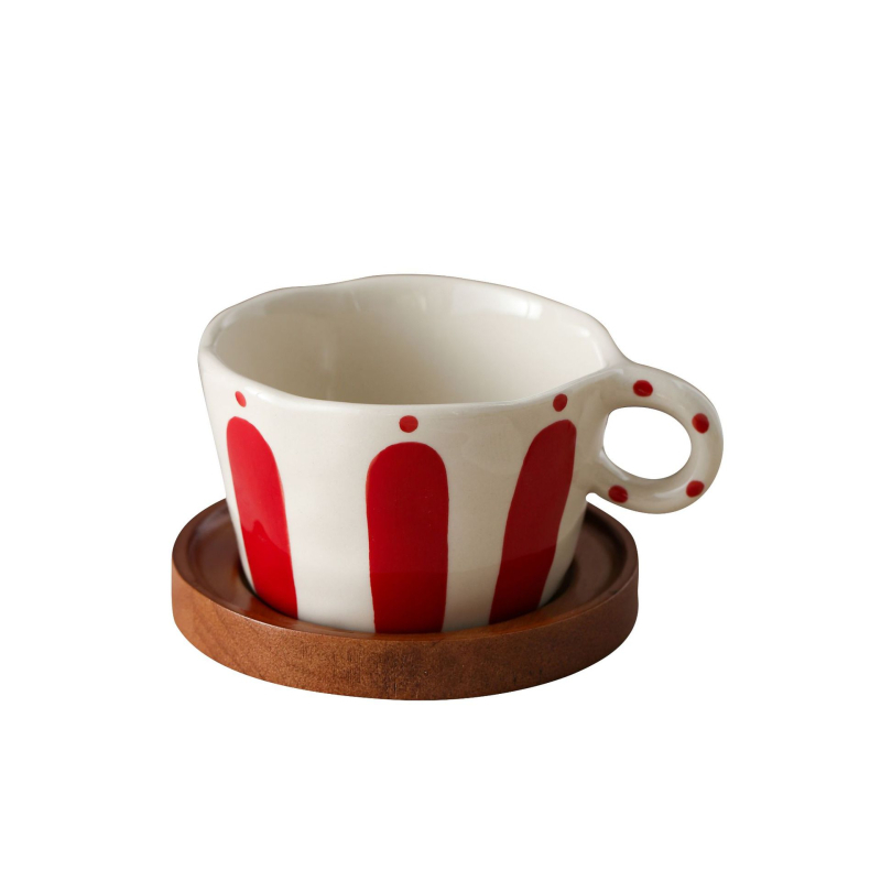 Keramička šalica za kavu s tanjurićem – japanski retro stil, lagani luksuzni retro, prugasti uzorak, latte art, prilagodljivo