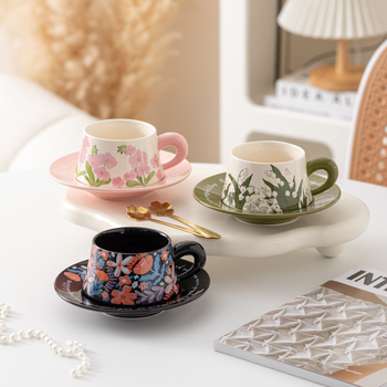 Σετ φλυτζανιών και πιάτων καφέ — κεραμικός, απλό στυλ, αρχική υδατογραφία, μοτίβο Tremella, παραμετροποιήσιμο, συσκευασία μονής