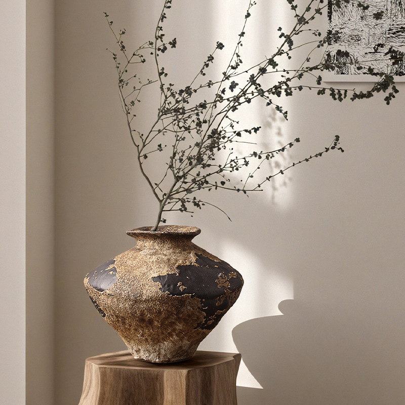 Keramička vaza u stilu wabi-sabi, zen inspiracija, za suho cvijeće, dekor dnevnog boravka