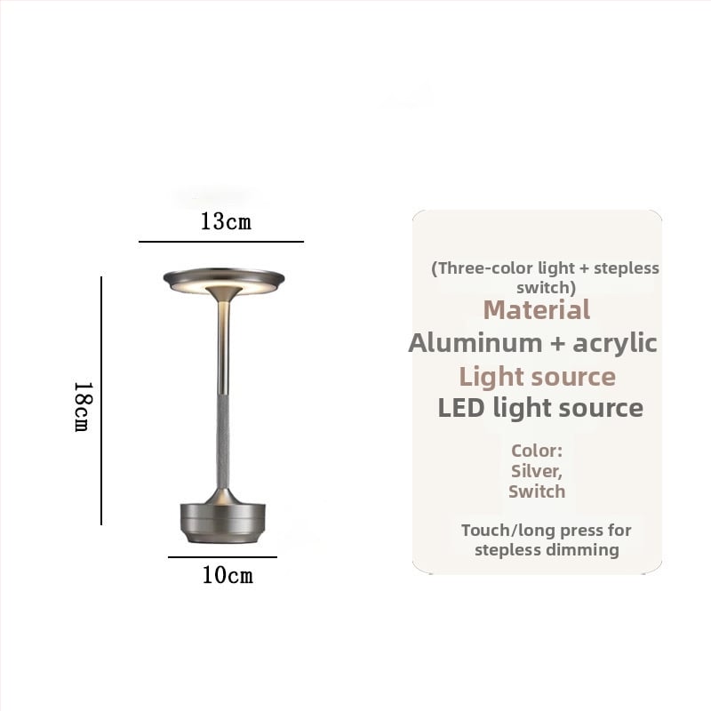 Alumīnija galda lampa ar nordiska stila dizainu, modelis Flying Saucer Table Lamp, 3W, pieskāriena slēdzis